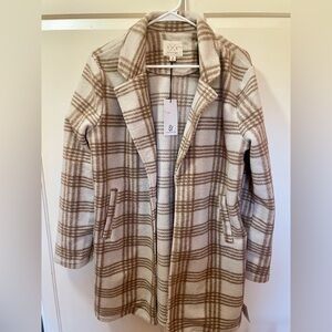 Plaid Women's Pea Coat Camel and Cream